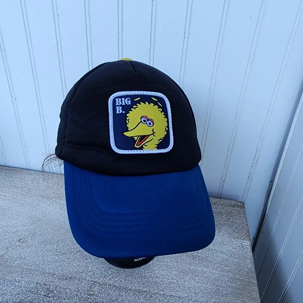 SESAME STREET Big B. Bird Hat Foam Adjustable Blue Black Mesh Audult OS